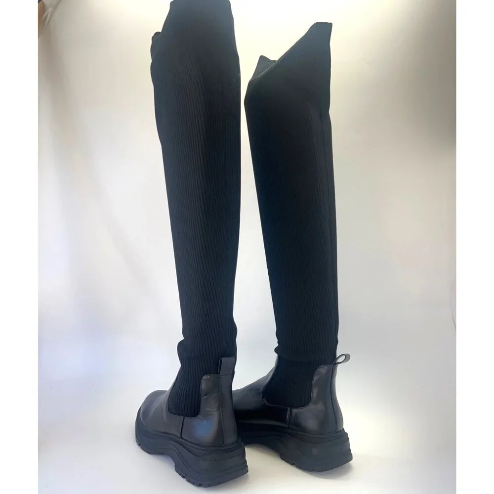 Zara Black Knitted Over the Knee Boots Size 40 US9.5